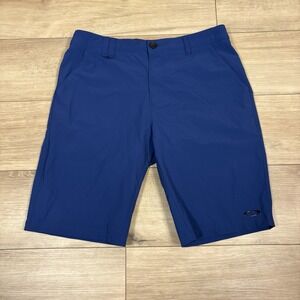 Oakley Regular Fit Tech Shorts Mens 33 Blue Flat Front Water Resistant 10"